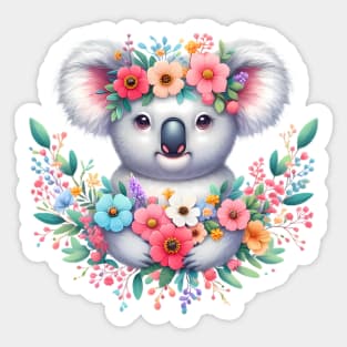 A koala bear decorated with beautiful colorful flowers. Sticker